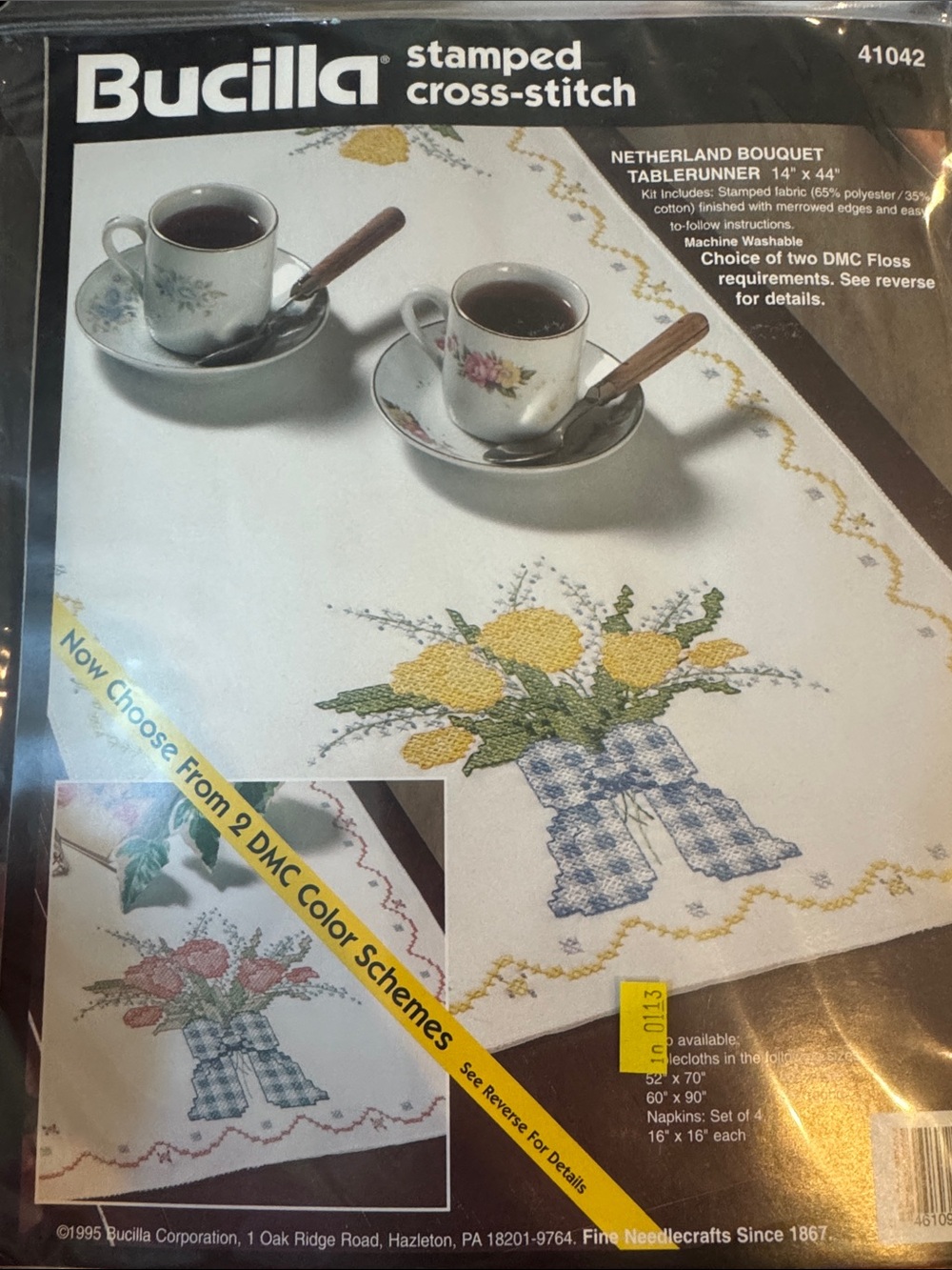 Stamped cross stitch Netherland Bouquet White Table Runner Thread included